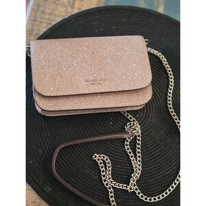 Kate Spade New York Glitter Crossbody Bag Sparkle Rose Gold Chain Evening